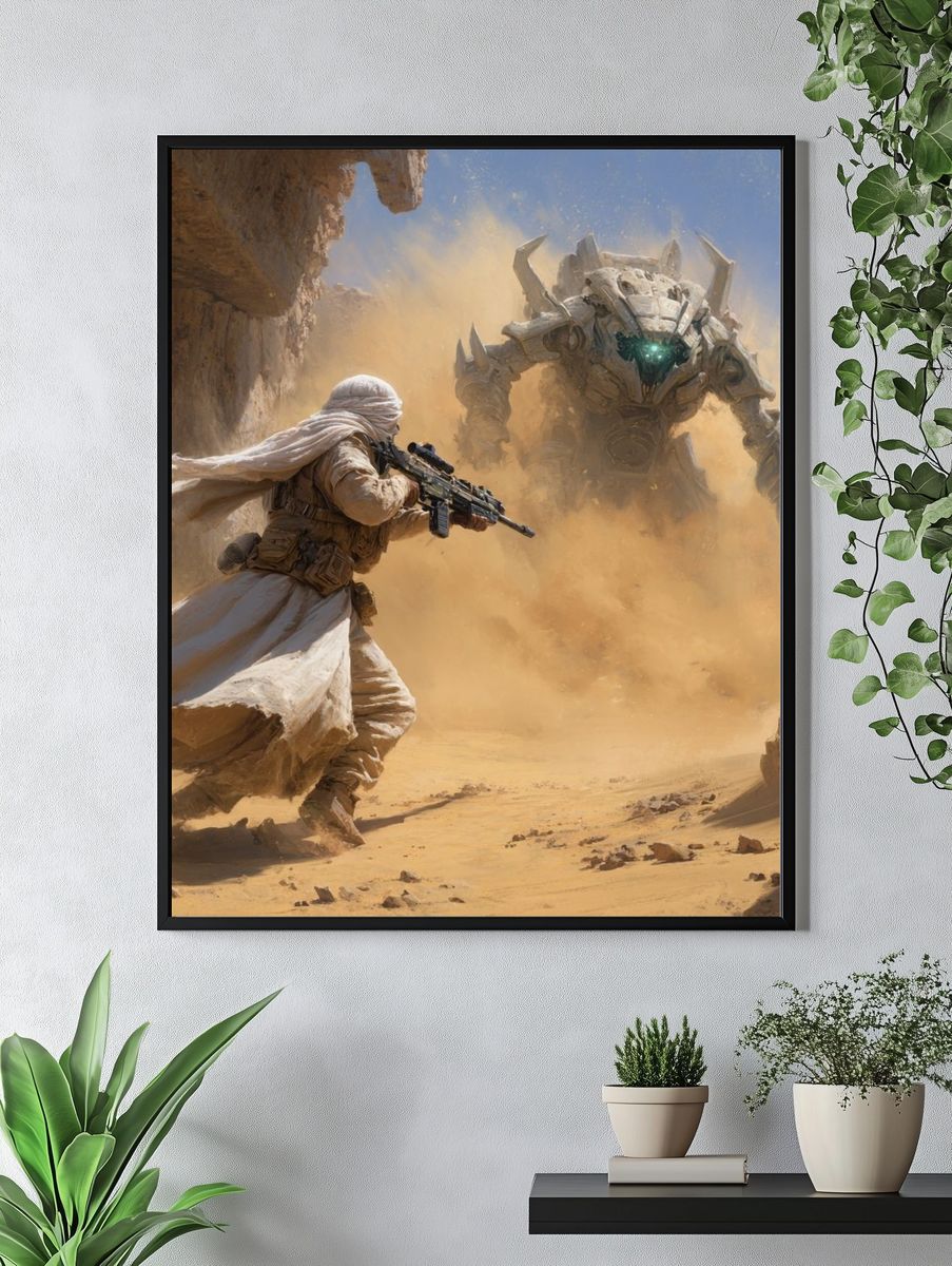 Desert Warrior vs. Mech — Sci-Fi Print. — room view 4
