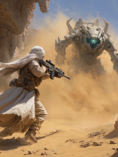 Desert Warrior vs. Mech — Sci-Fi Print. poster print