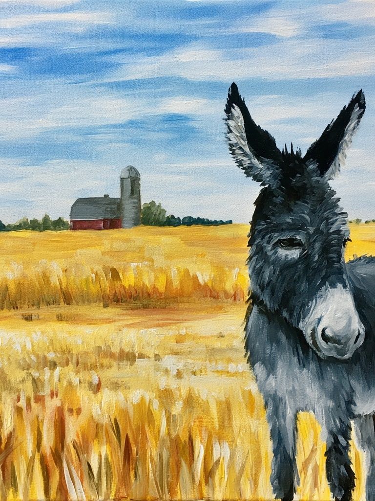 Donkey in Wheat Field Illustration Poster. poster detail