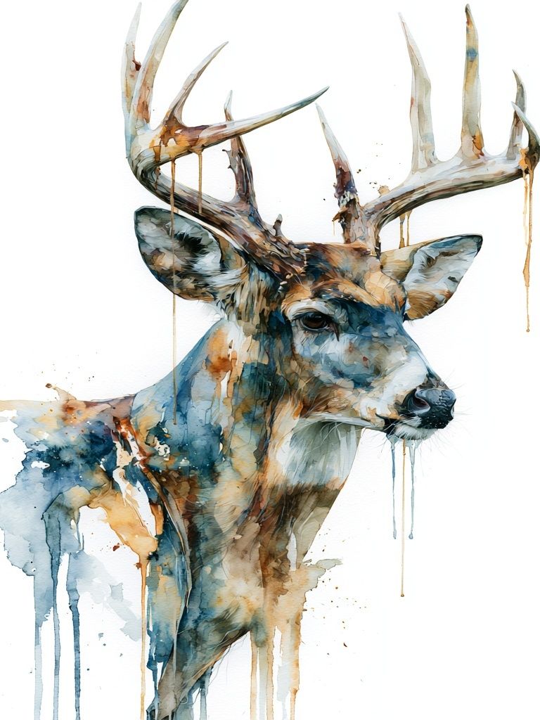 Watercolor Deer Portrait Poster. poster detail
