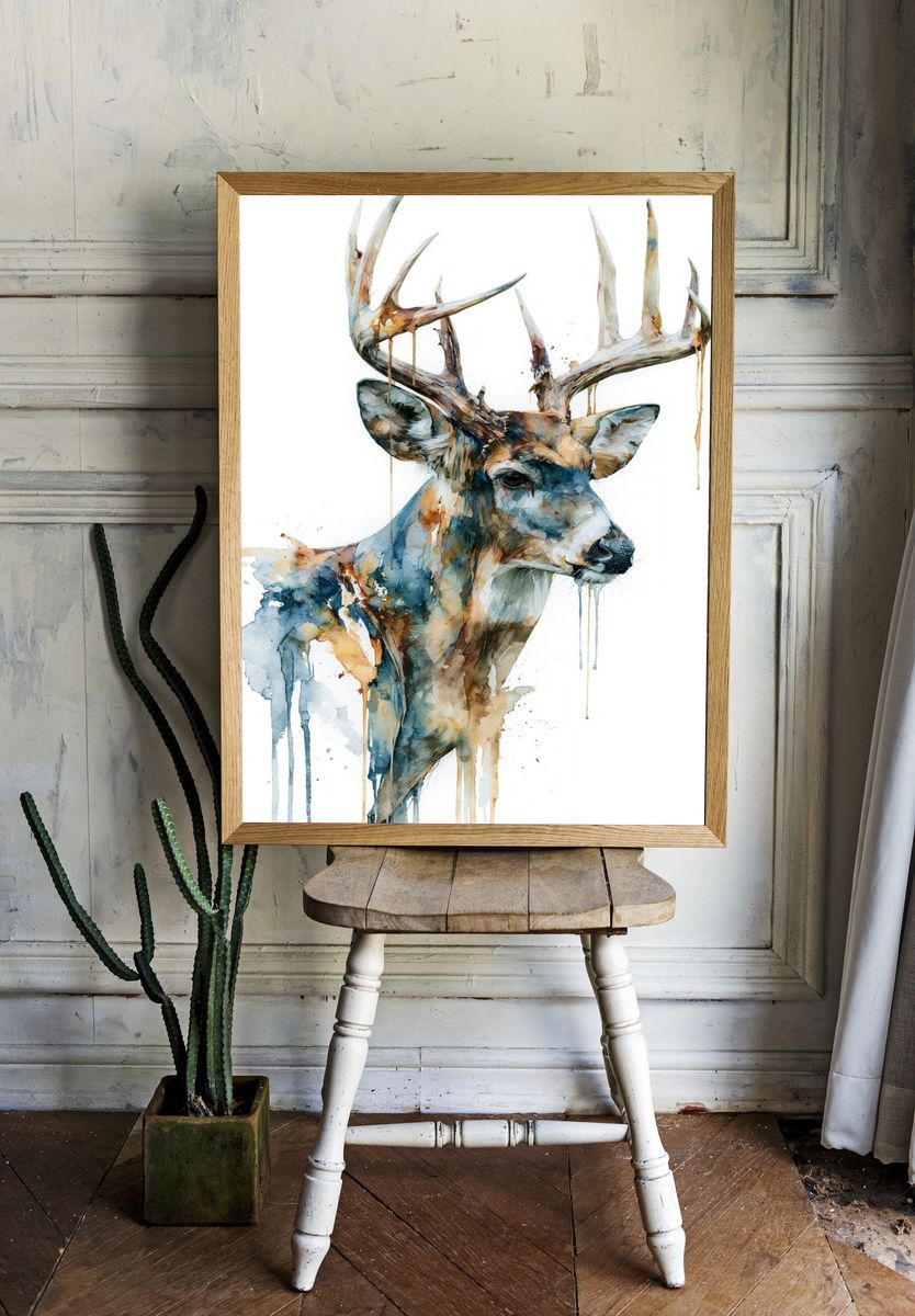 Watercolor Deer Portrait Poster. — room view 1