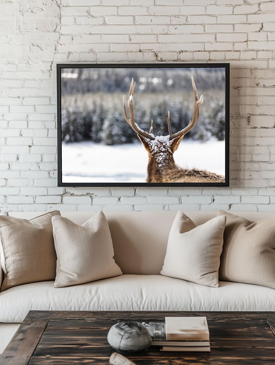 Majestic Deer in Winter Landscape Poster room preview