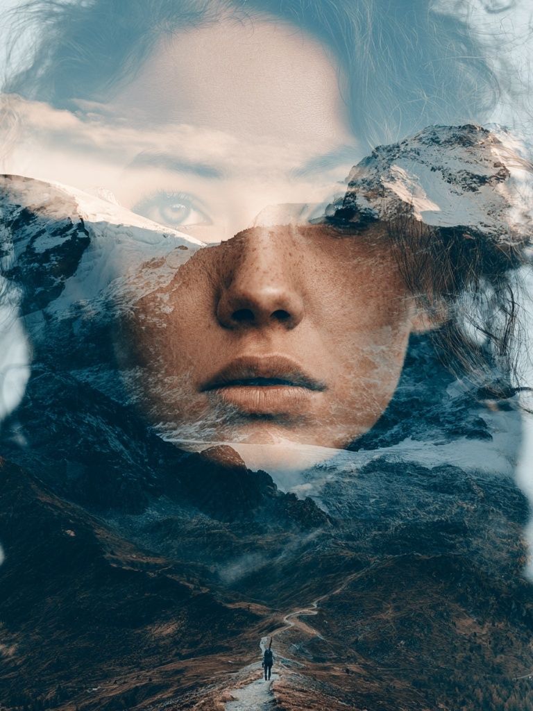 Mountain Double Exposure Portrait Print. poster detail
