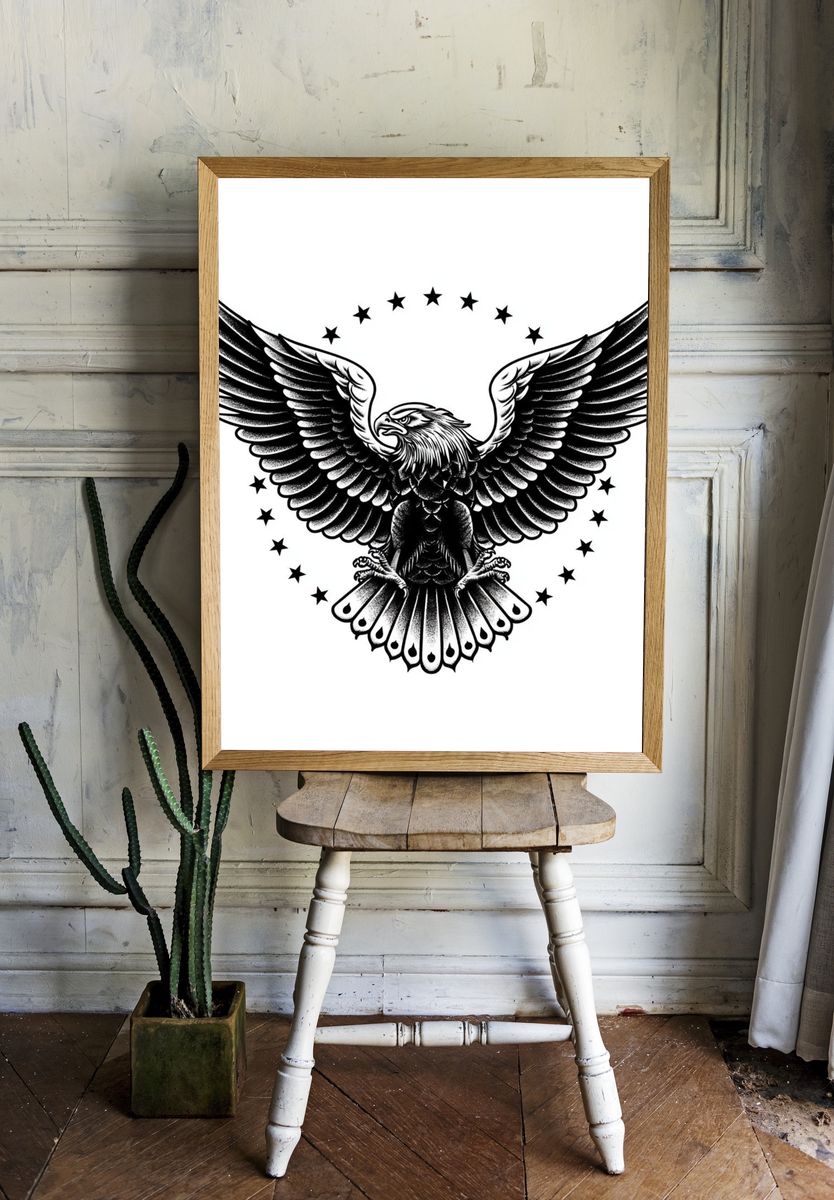 Eagle Emblem Black-White Print. room preview