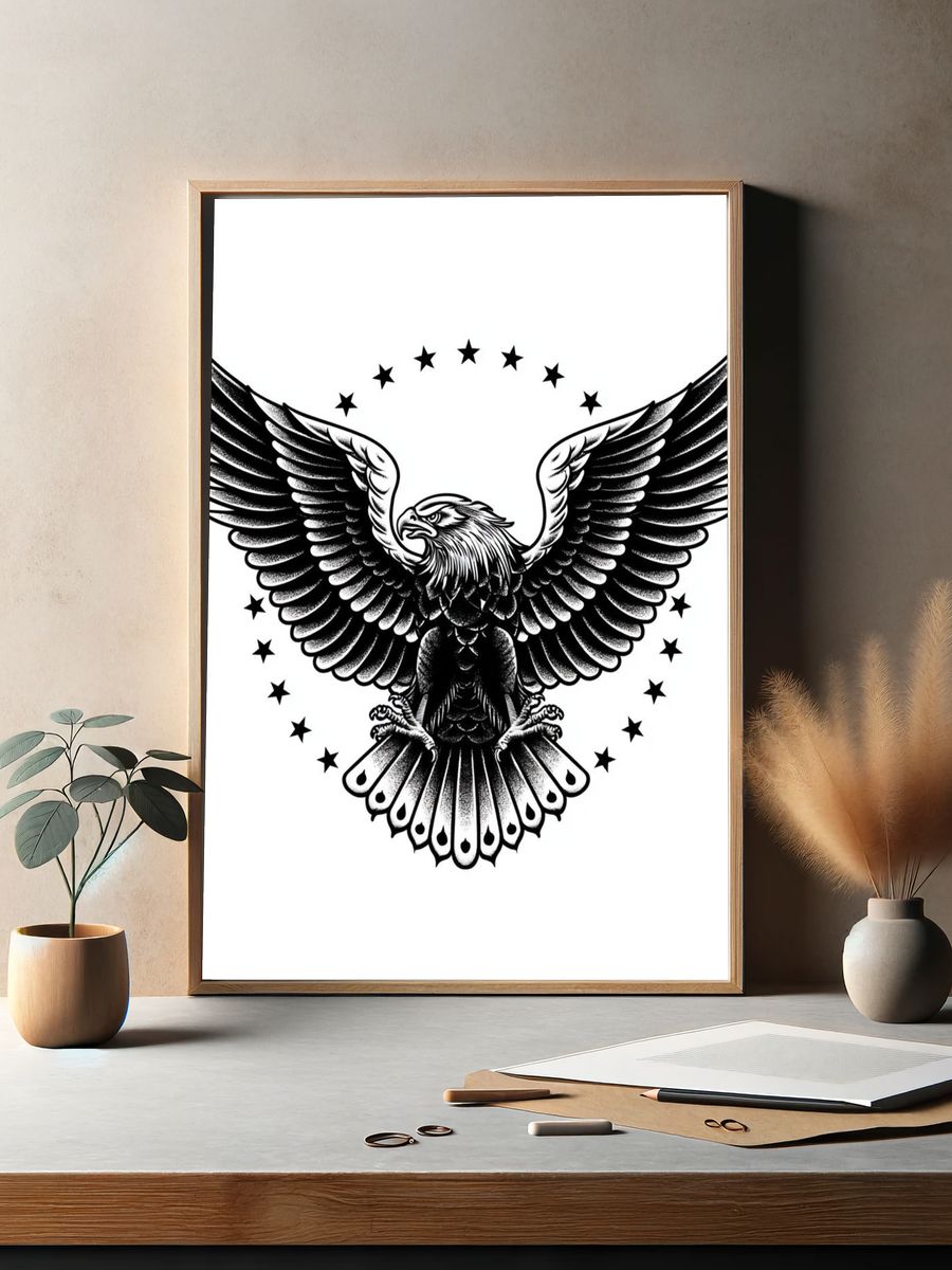 Eagle Emblem Black-White Print. — room view 2