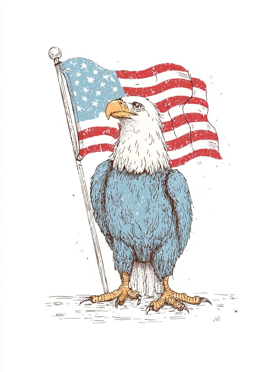 Bald Eagle with American Flag Poster. poster detail