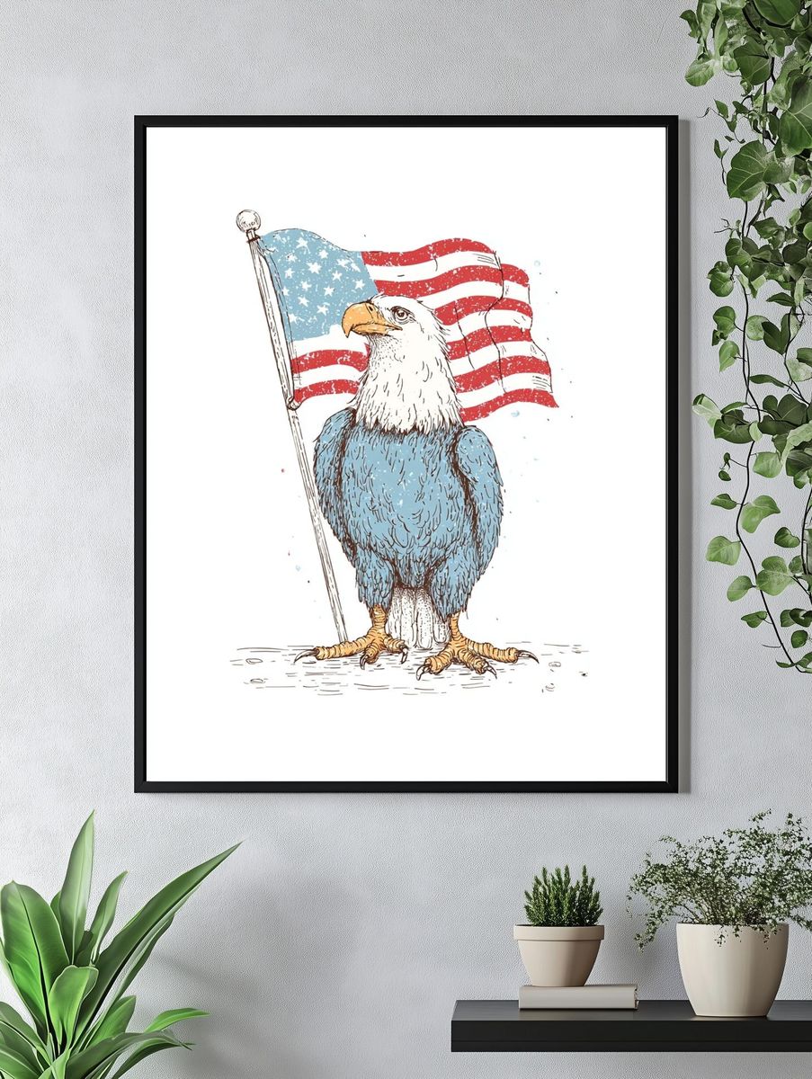Bald Eagle with American Flag Poster. — room view 4