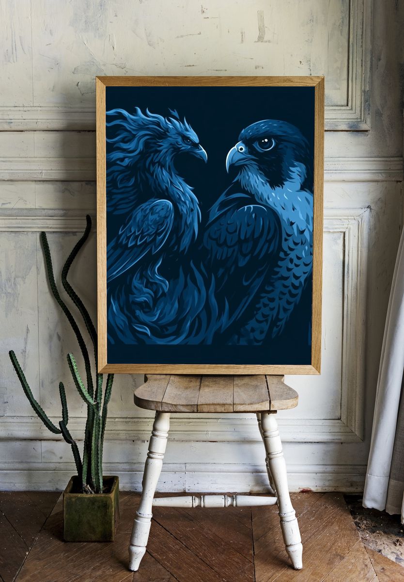 Blue Eagle Duo Illustration Poster. room preview