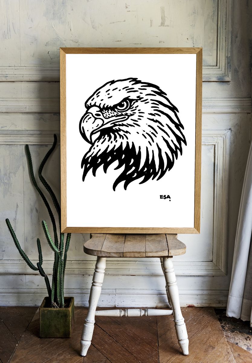Eagle Head Ink Print. room preview