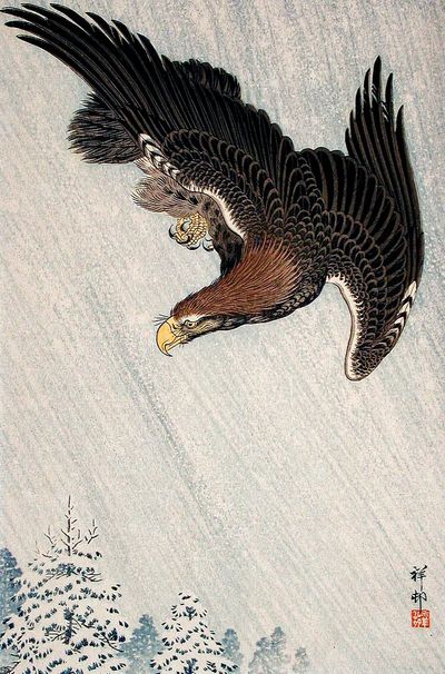 Eagle Flying Snow (1933) Ohara. poster print