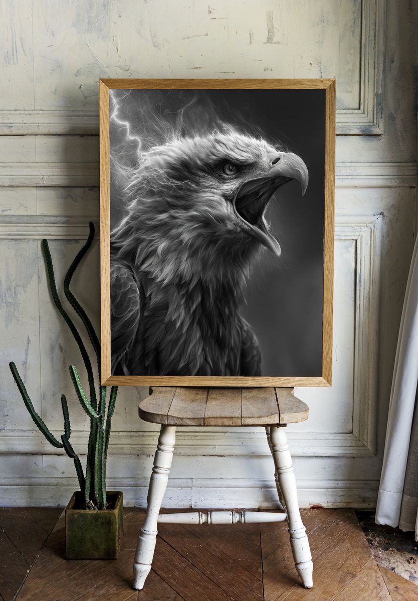 Majestic Eagle Black-White Poster. — room view 1