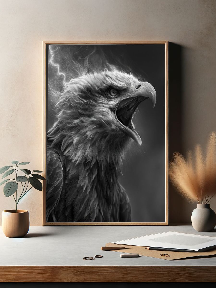 Majestic Eagle Black-White Poster. — room view 2
