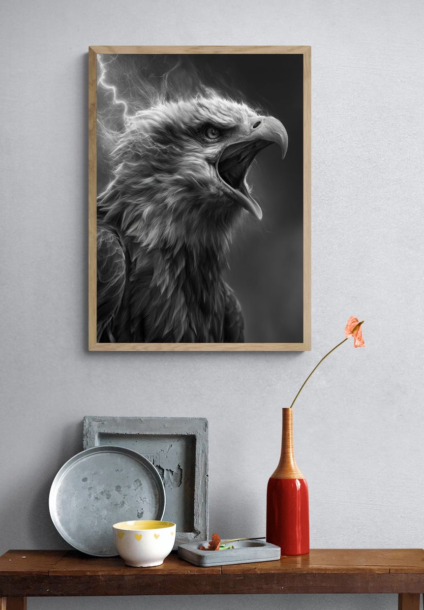 Majestic Eagle Black-White Poster. — room view 3