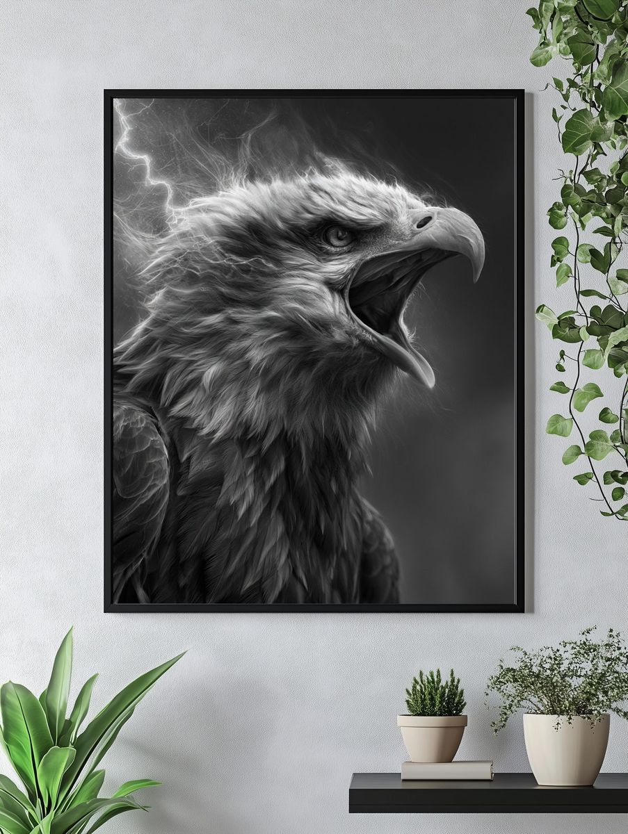 Majestic Eagle Black-White Poster. — room view 4