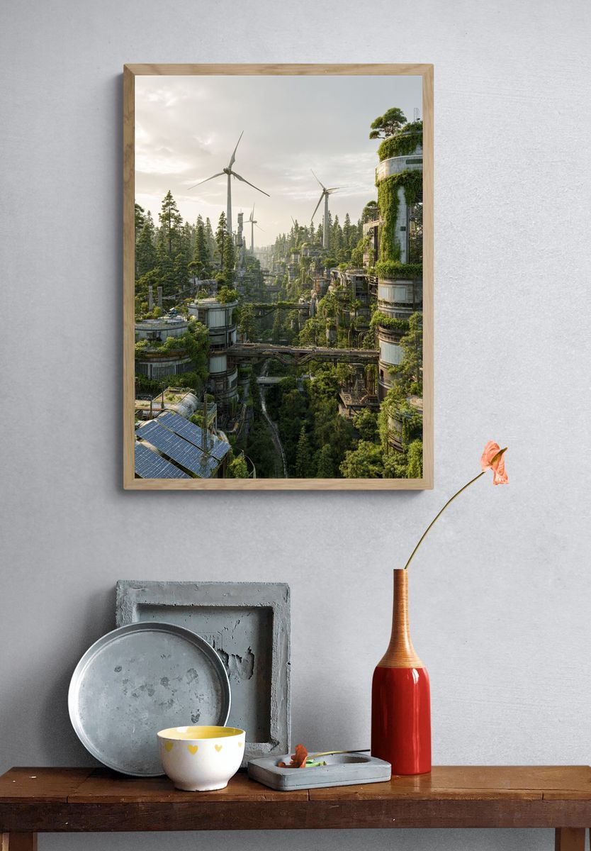 Futuristic Eco-City — Digital Art Print. — room view 3