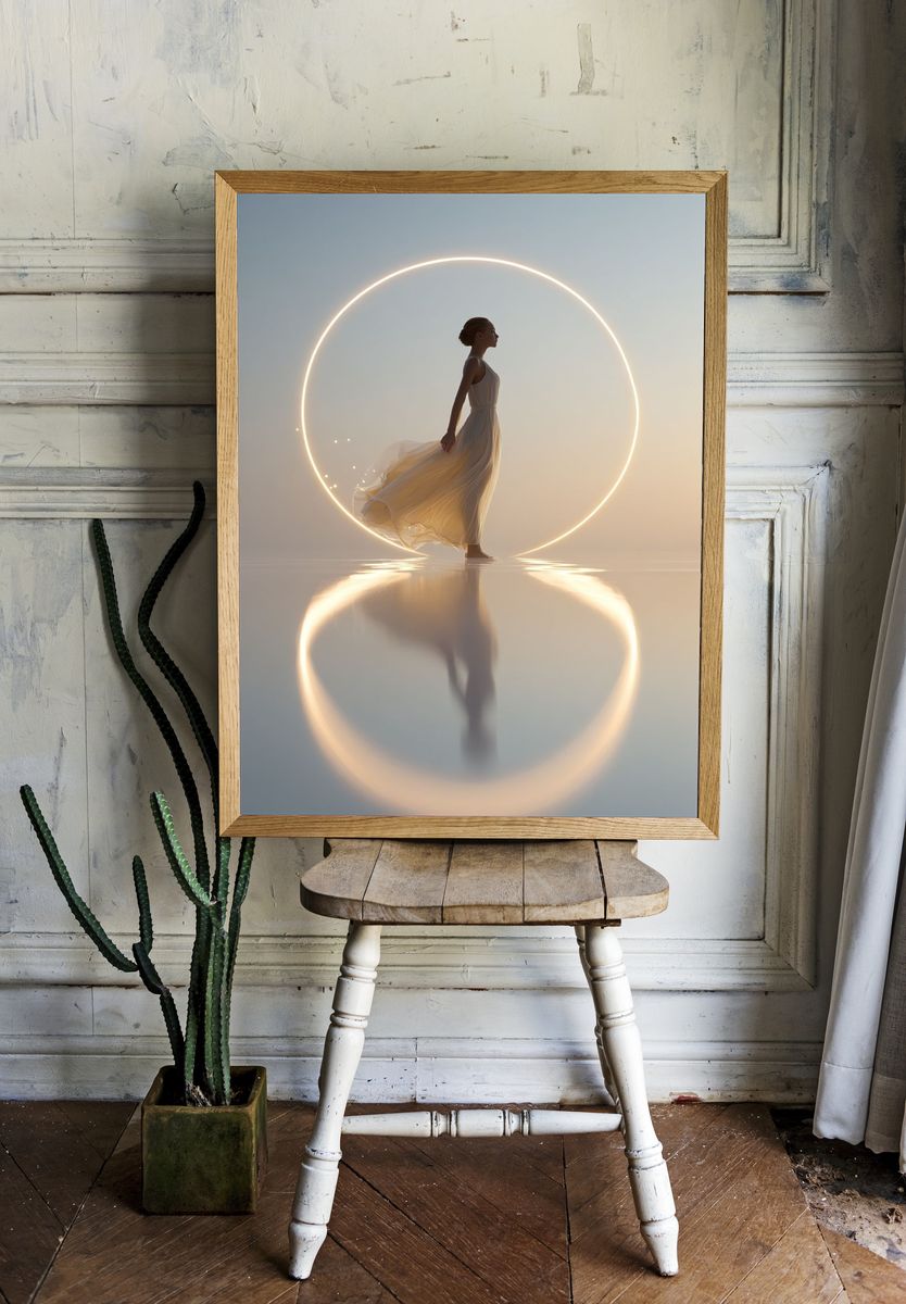 Ethereal Figure in Light Circle Poster. room preview