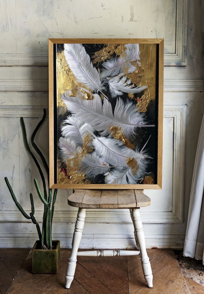 Elegant Feathers — Abstract Print. — room view 1