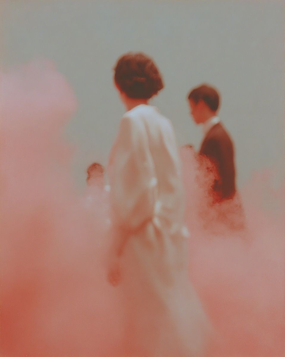 Ethereal Figures in Pink Smoke Poster. poster detail