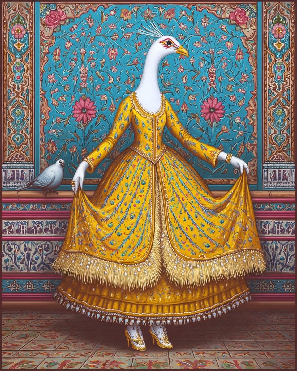 Elegant Goose in Traditional Dress — Illustration Print. poster — illustration art