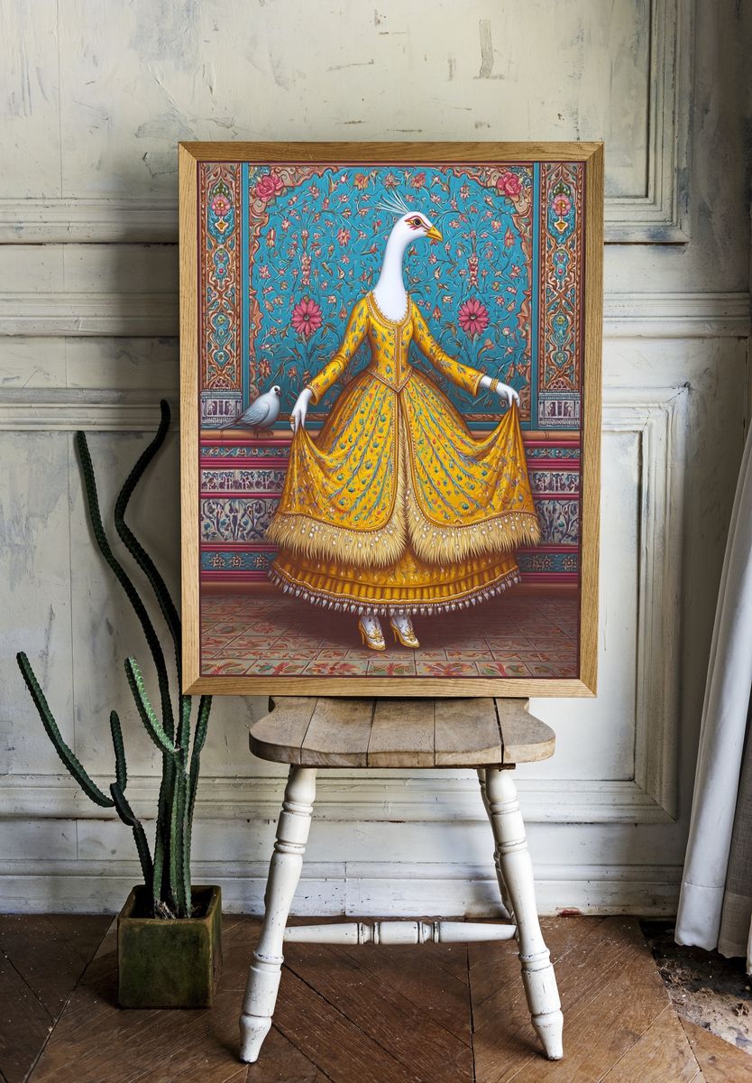 Elegant Goose in Traditional Dress — Illustration Print. room preview