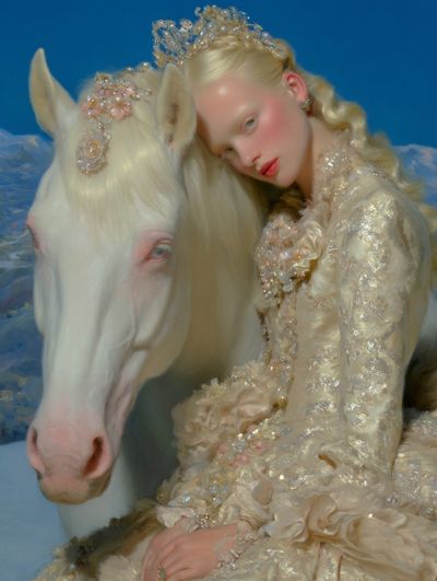 Elegant Girl with White Horse — Fine Art Print. poster print