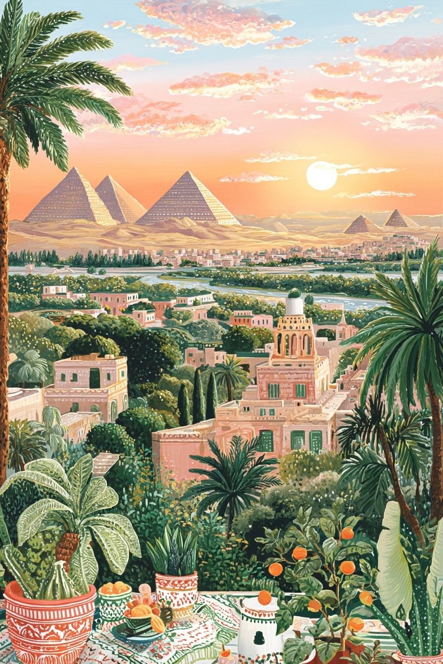 Egyptian Landscape at Sunset — Art Print. poster detail