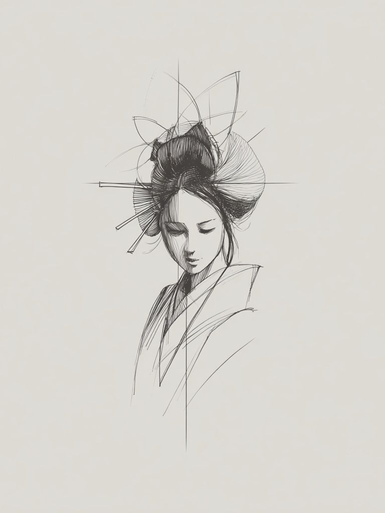Elegant Geisha — Line Art Print. poster detail