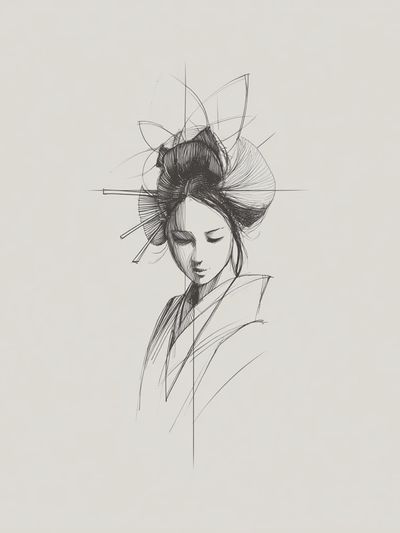 Elegant Geisha — Line Art Print. poster print