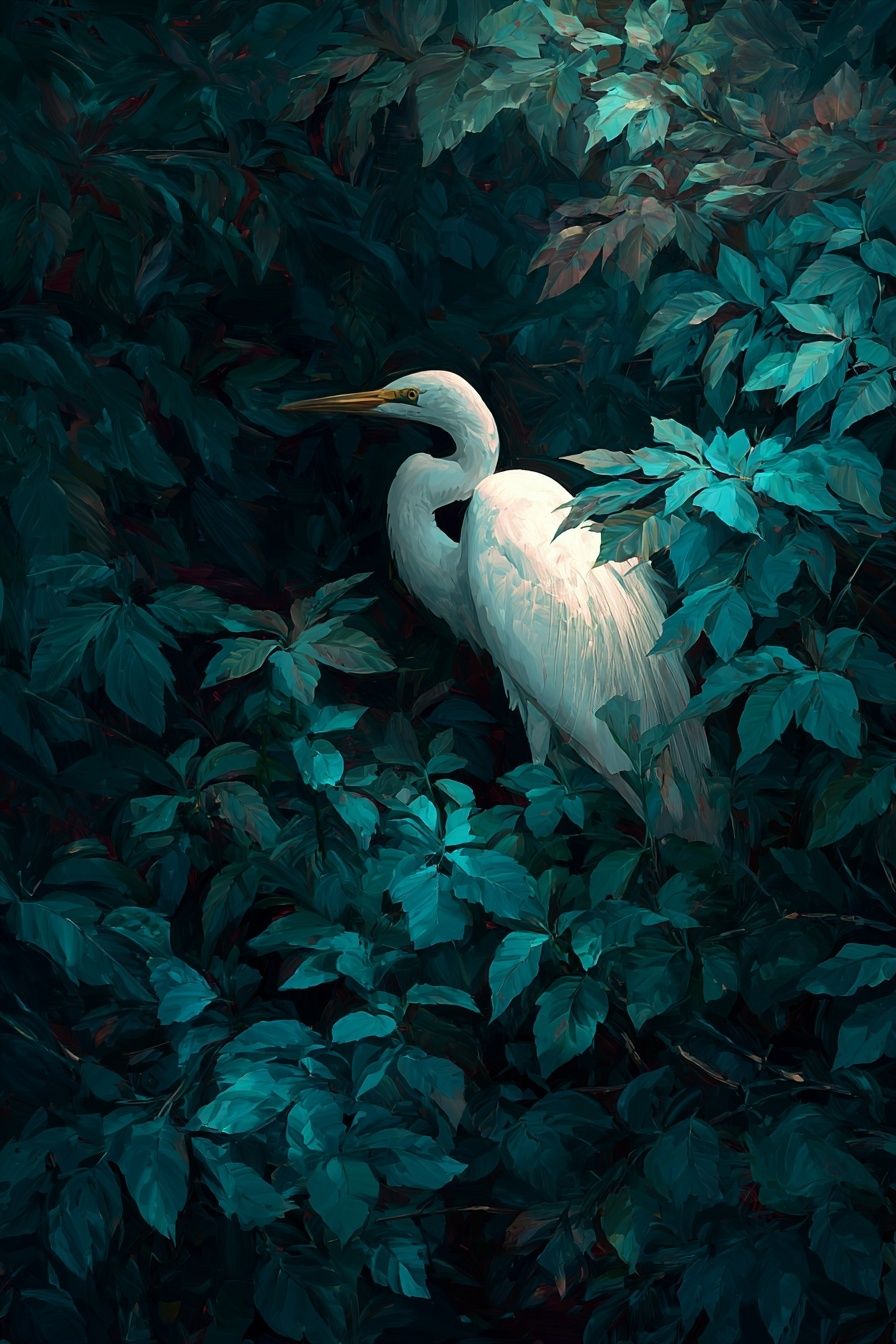 Great Egret in Lush Greenery Poster. poster — nature art