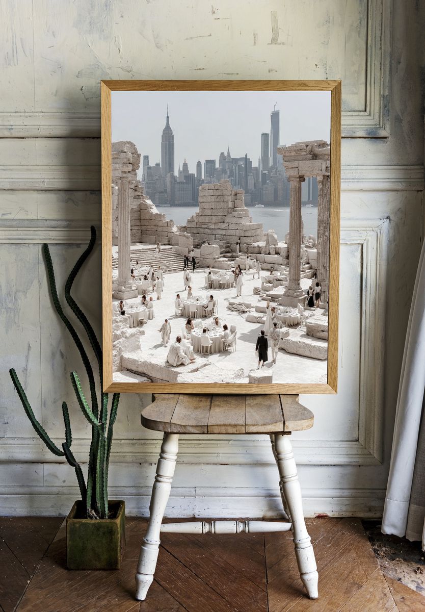 Elegant Gathering at Ancient Ruins — Fine Art Print room preview