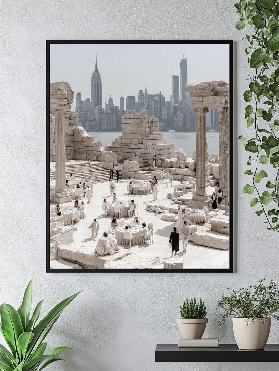 Elegant Gathering at Ancient Ruins — Fine Art Print. — room view 4