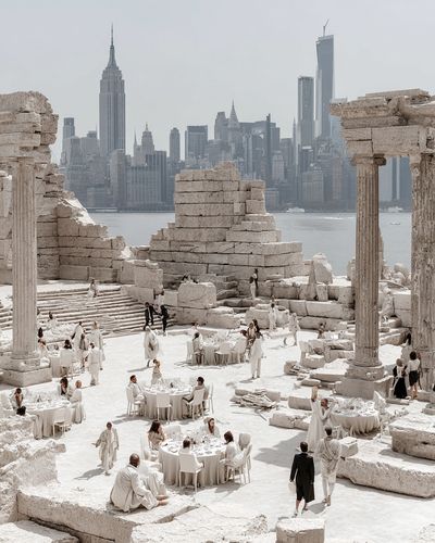 Elegant Gathering at Ancient Ruins — Fine Art Print. poster print