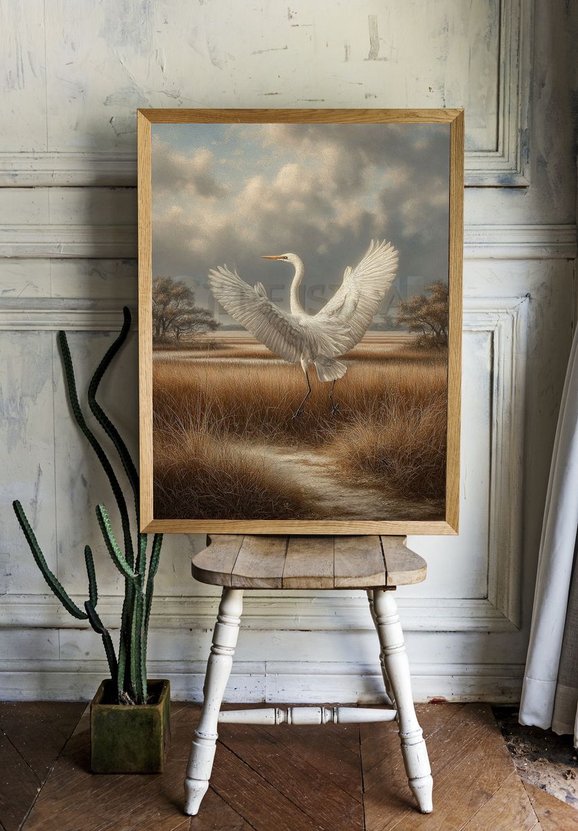 Great Egret in Marsh — Fine Art Print. — room view 1