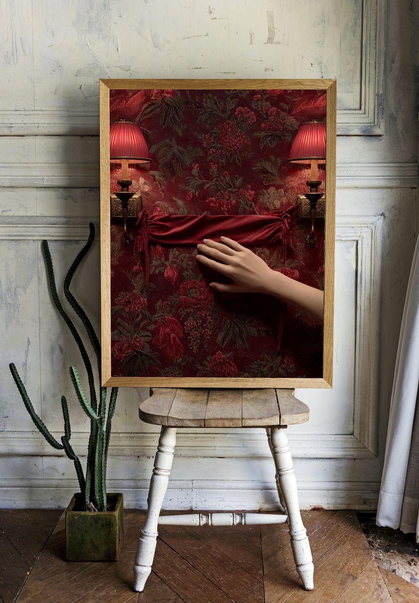 Elegant Hand on Floral Wallpaper Poster. room preview