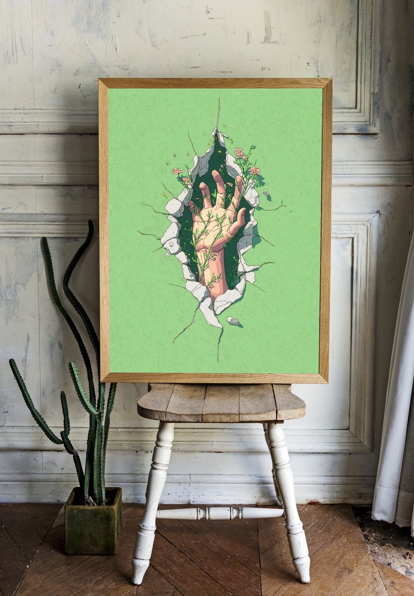 Emerging Hand — Digital Art Print. room preview