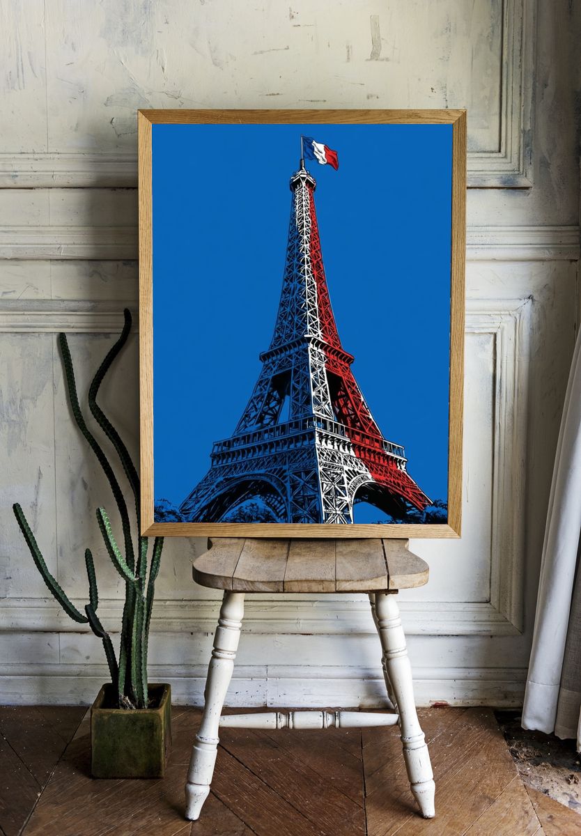 Eiffel Tower Tricolor Illustration Poster. — room view 1