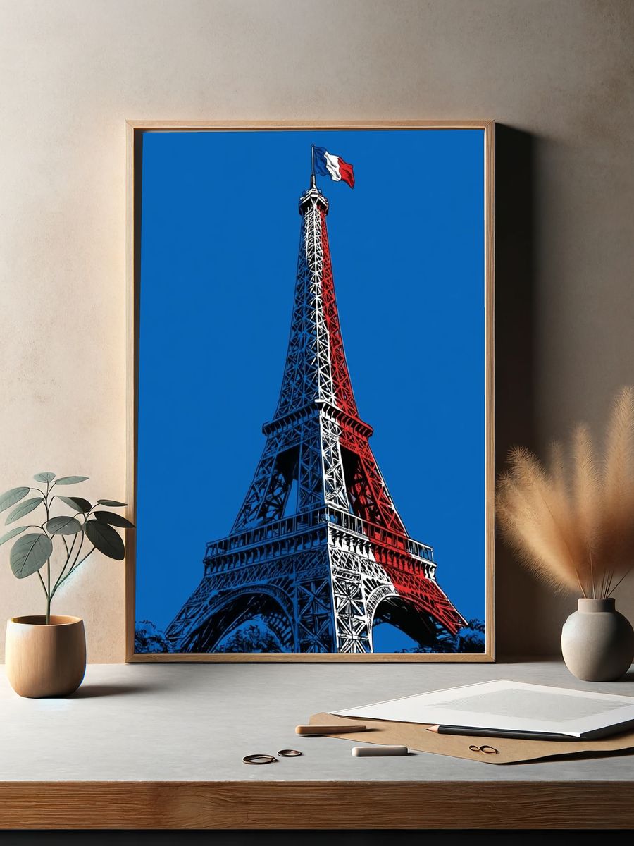 Eiffel Tower Tricolor Illustration Poster. — room view 2