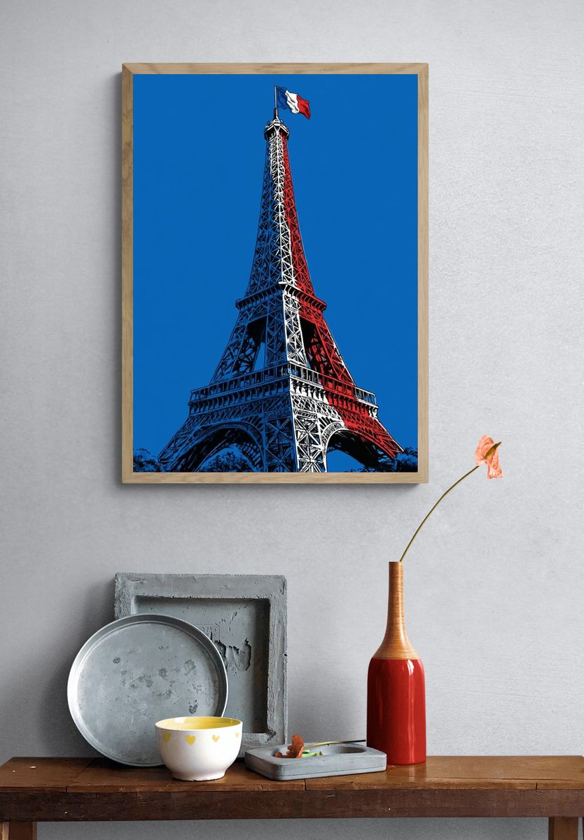 Eiffel Tower Tricolor Illustration Poster. — room view 3