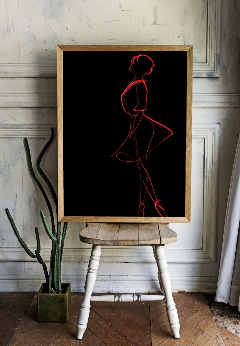 Elegant Red Line Art Poster room preview