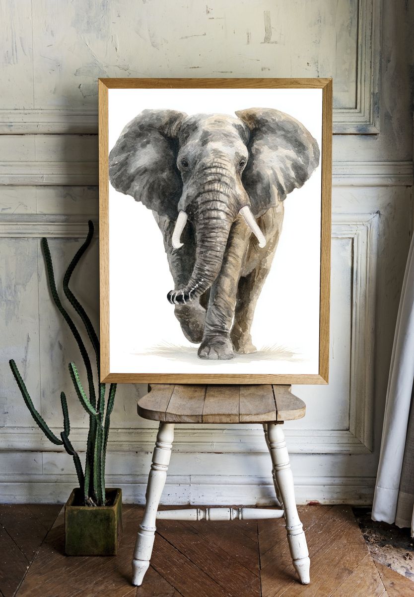 Majestic Elephant — Watercolor Print. room preview