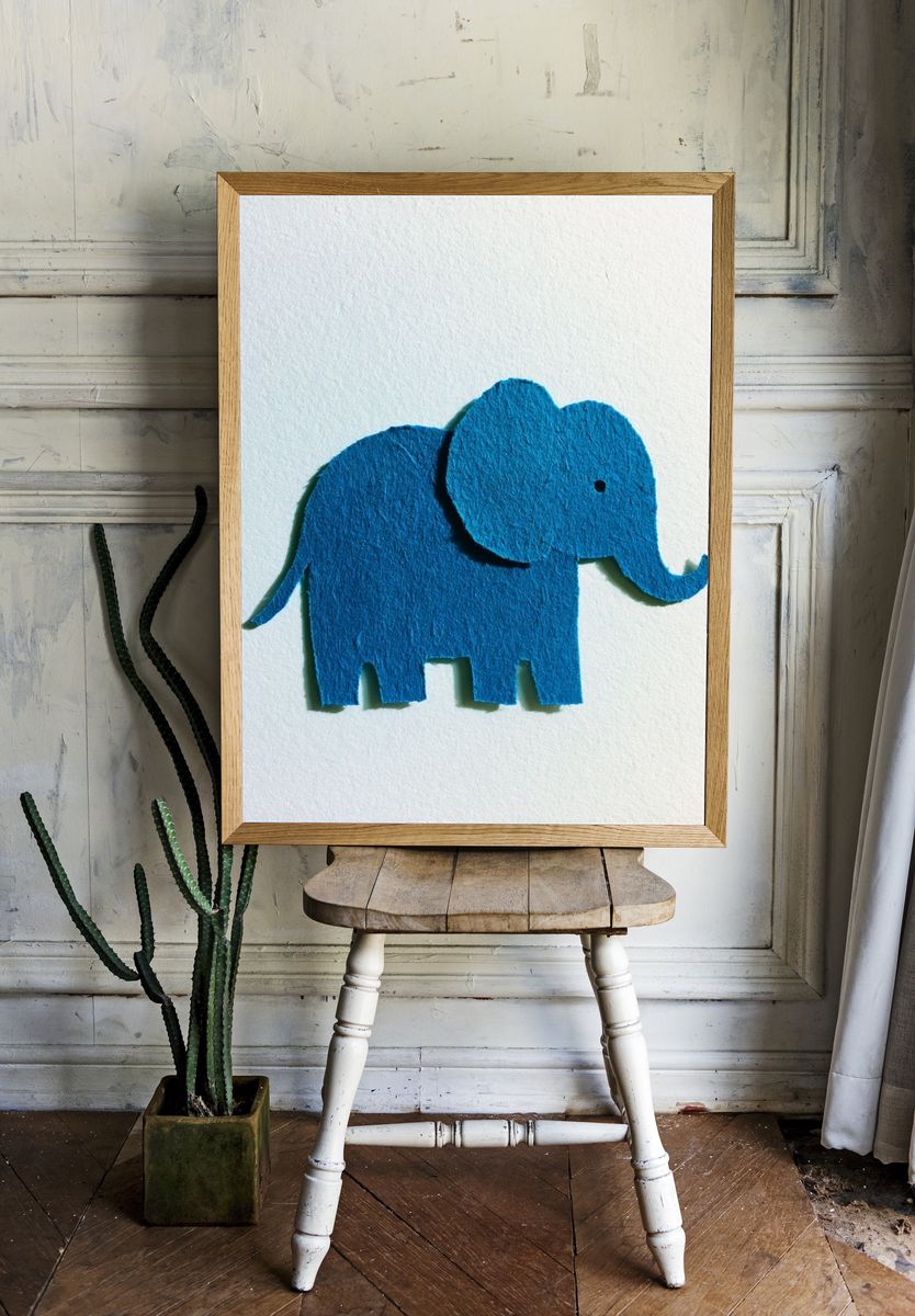 Blue Elephant Cutout Illustration Poster. room preview