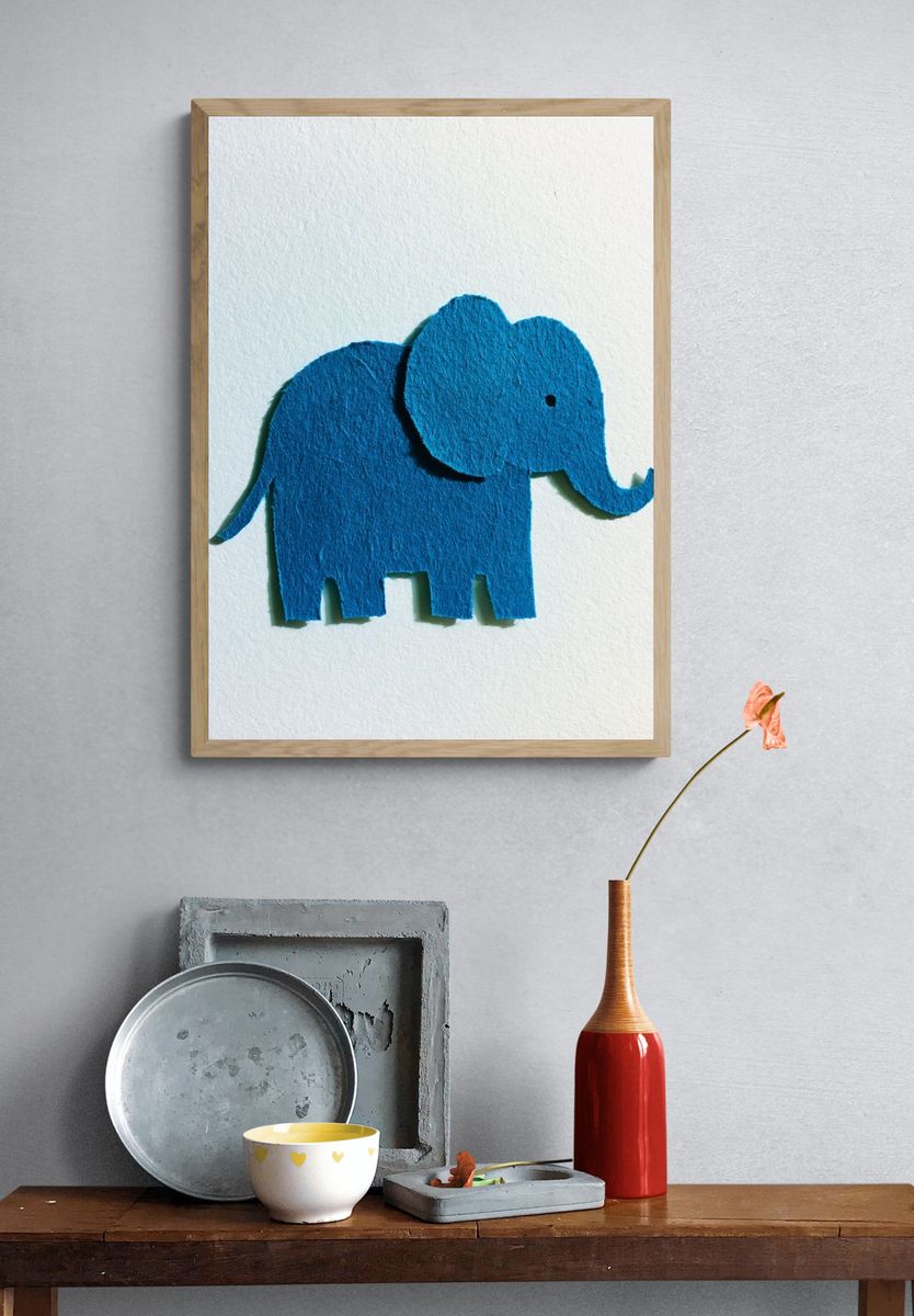 Blue Elephant Cutout Illustration Poster. — room view 3