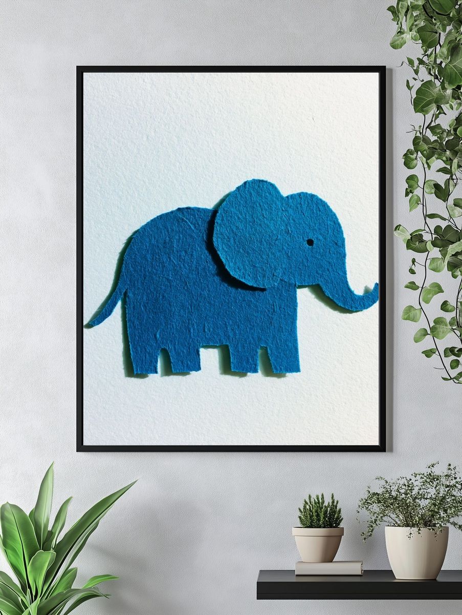 Blue Elephant Cutout Illustration Poster. — room view 4