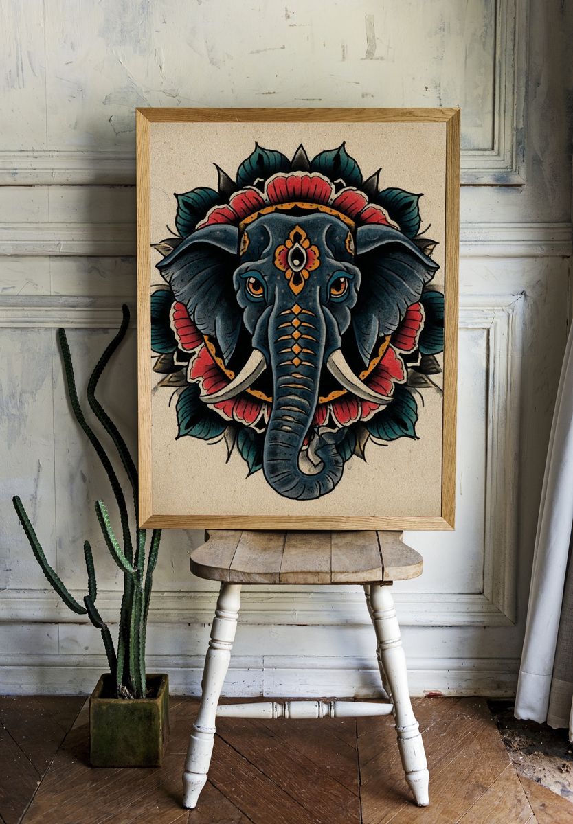 Elephant Mandala Art Print. room preview