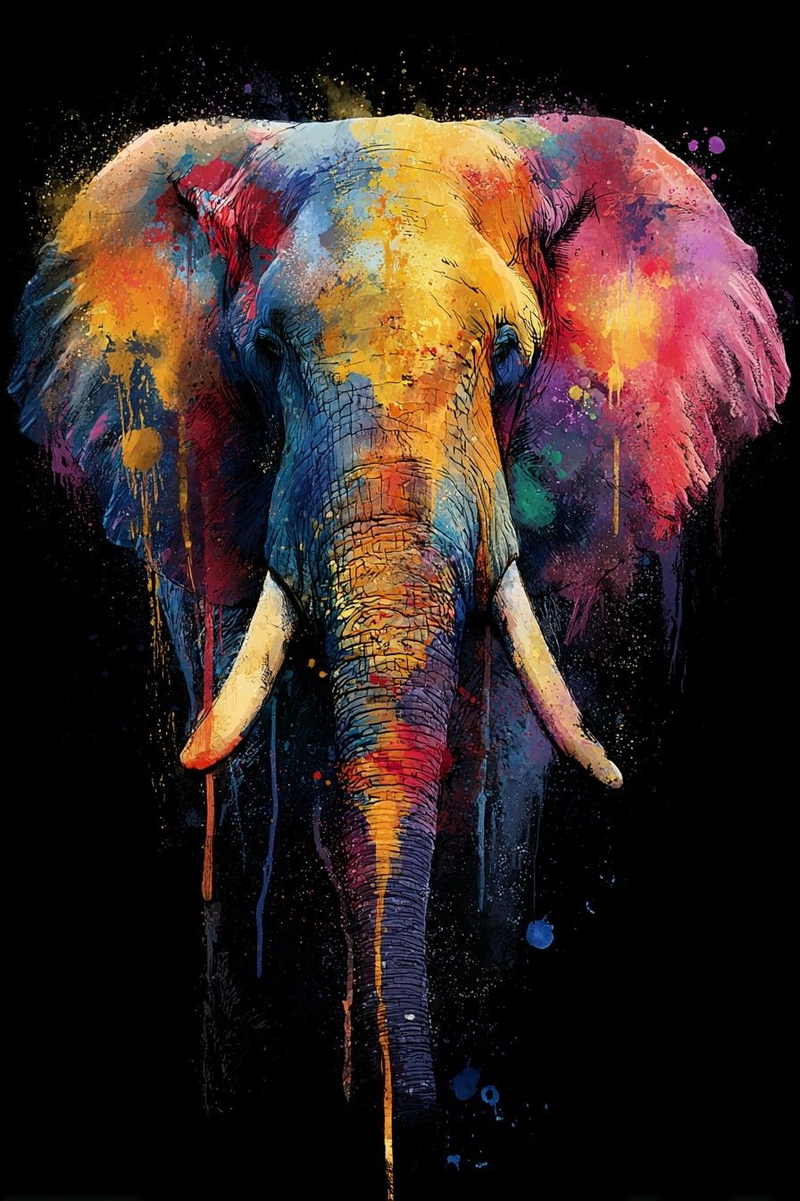 Colorful Elephant Art Print. poster detail