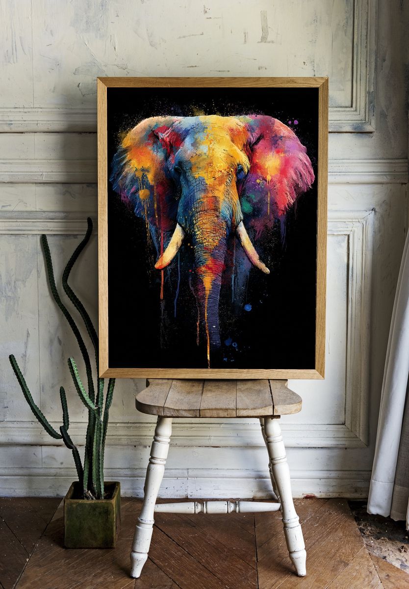Colorful Elephant Art Print. — room view 1