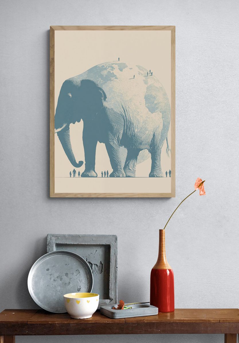 Giant Elephant Silhouette Poster. — room view 3