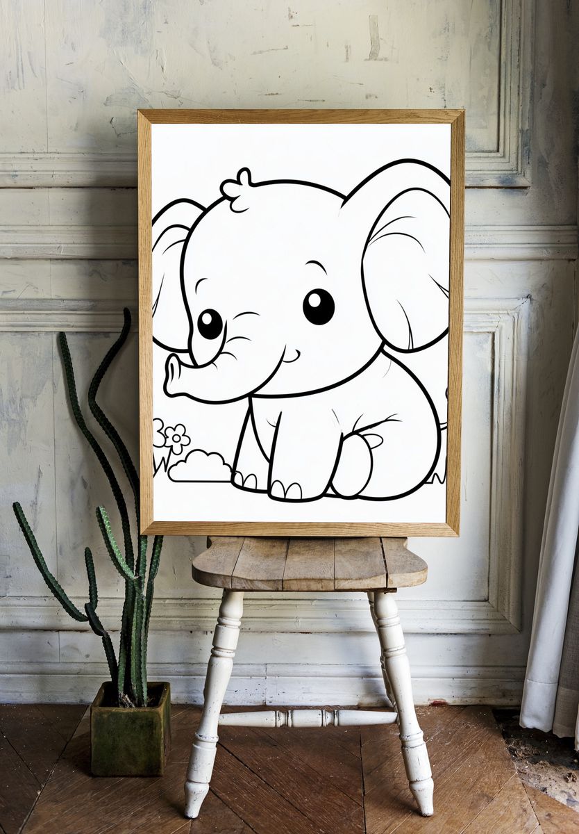 Cute Baby Elephant Line Art Poster. room preview