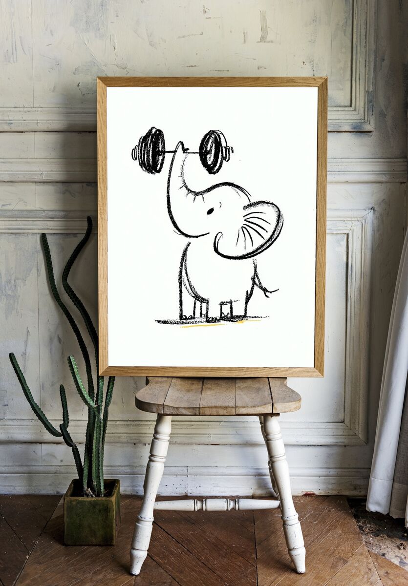 Strong Elephant — Cartoon Print room preview