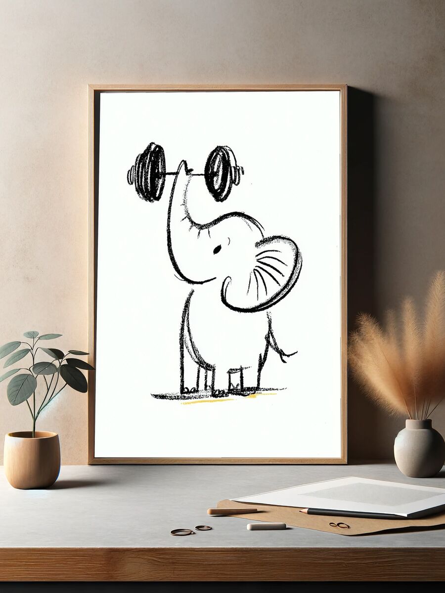 Strong Elephant — Cartoon Print. — room view 2